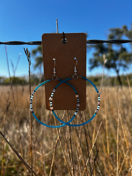 Blue Star Hoop Earrings